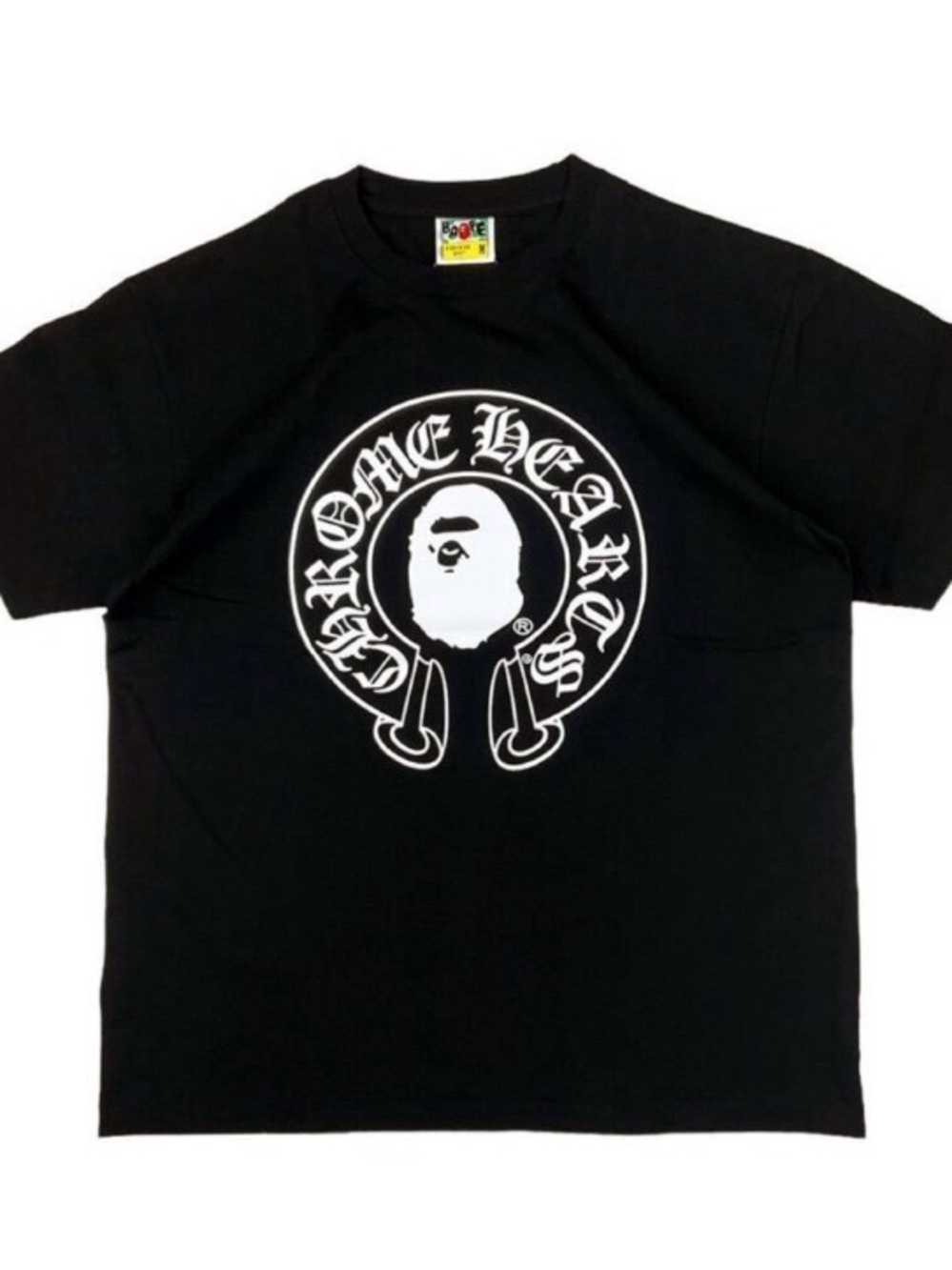 Bape Black Tee with White Ape Logo Graphic